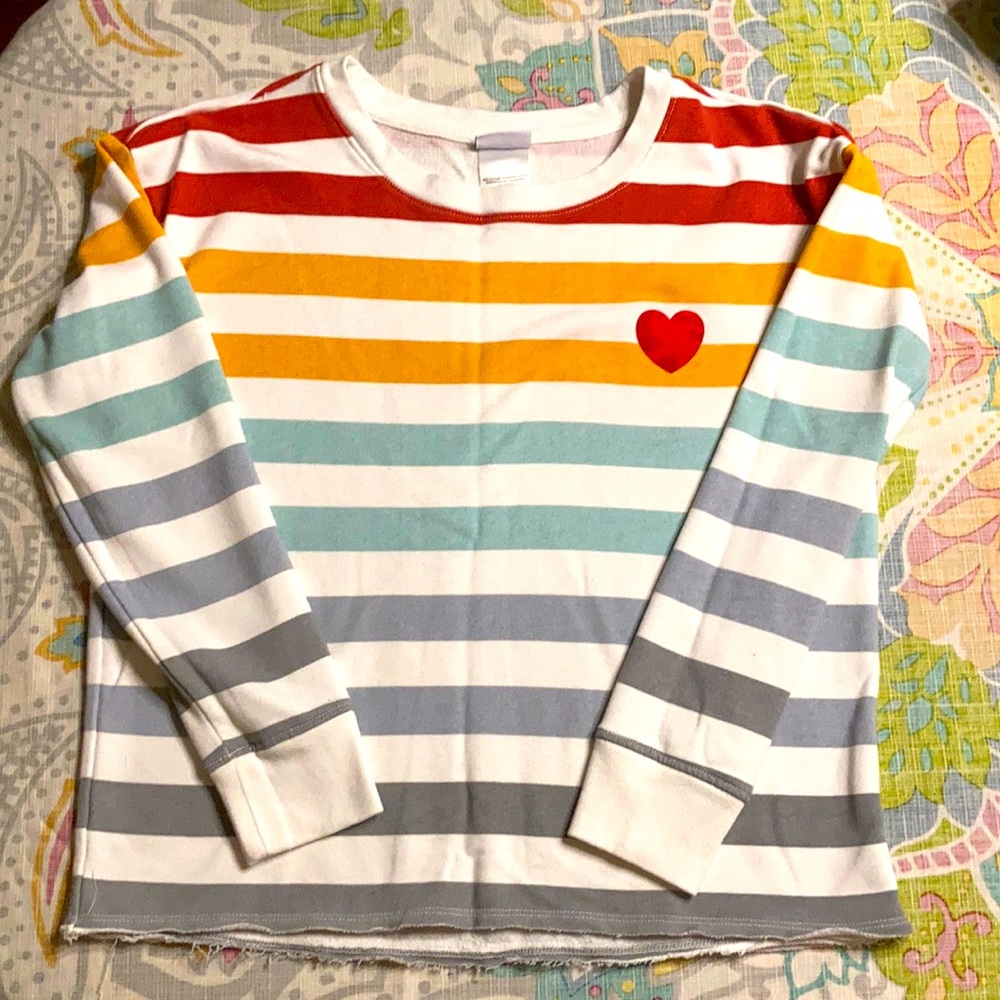 Long sleeve rainbow top with heart